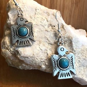 New Silver Turquoise Eagle Earrings